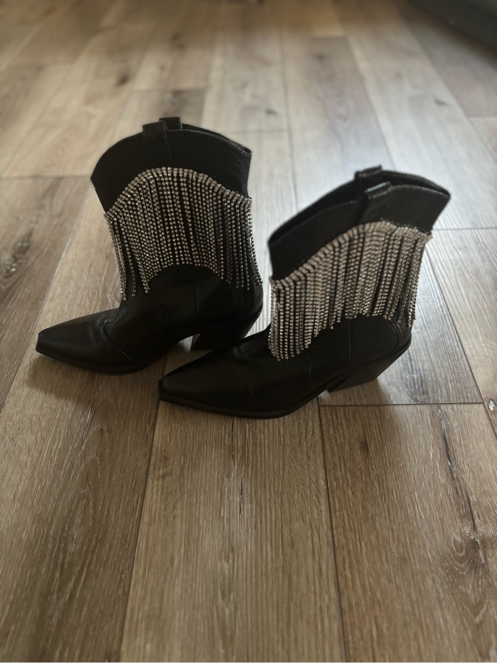Billion Elton black crinkle diamente ankle boots. Size 8